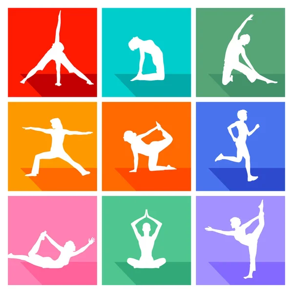 Gymnastics figuras e coleção de fitness, isolado — Vetor de Stock