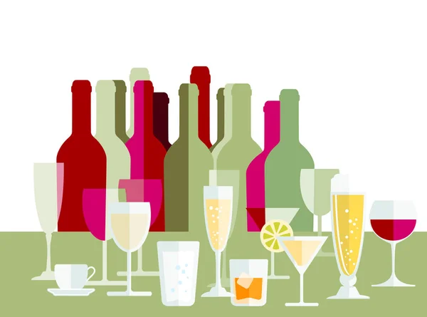 Boissons, bouteilles, verres , — Image vectorielle