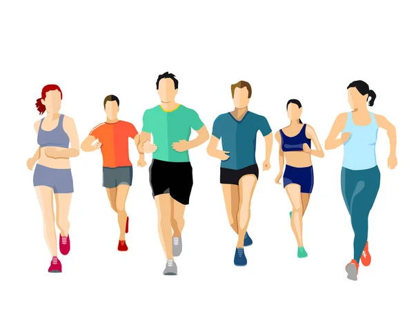 Bir grup koşucu, illüstrasyon — Stok Vektör