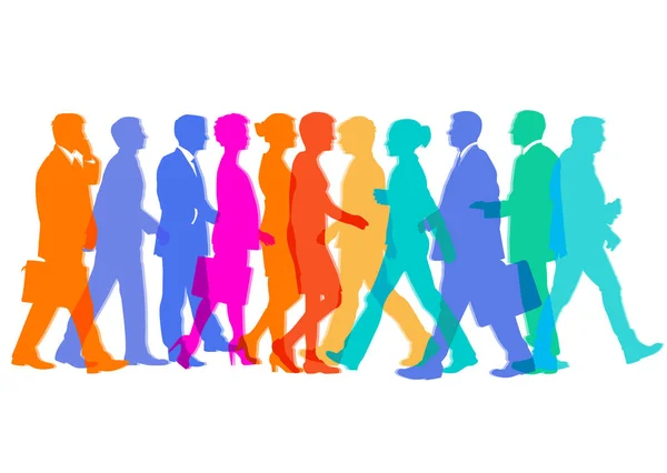 Colorful group of people in movement — Stock Vector