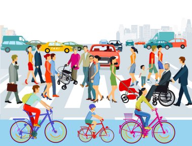 Yaya geçidi şehirdeki insanlar. illüstrasyon