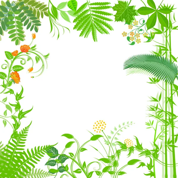 Фон с зелеными растениями и цветами иллюстрация — стоковый вектор
