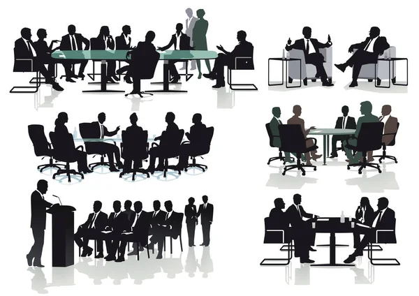 Dyskusja na temat spotkań biznesowych, ilustracja — Wektor stockowy
