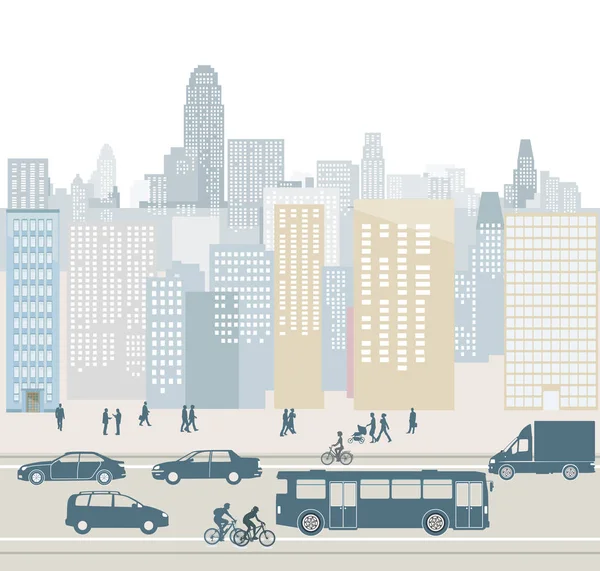 Stadsbilden med gatan och trafiken illustration — Stock vektor