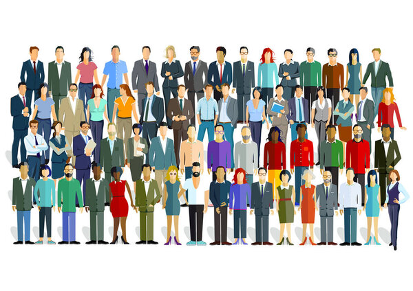 Large group of people on white, illustration