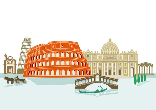 Визначні пам'ятки країни Італія, ілюстрація — стоковий вектор