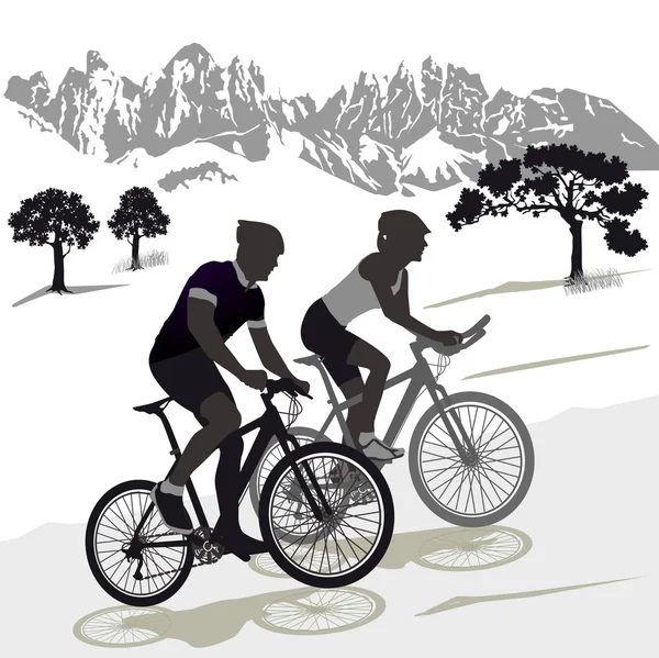 등산용 자전거 삽화에 나오는 한 부부 — 스톡 벡터