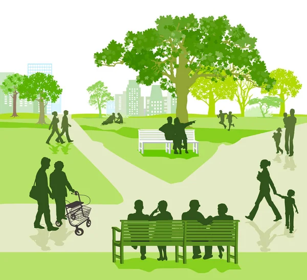 Generation together in the park, illustration — Stock Vector