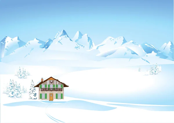 Снежный зимний пейзаж в горах — стоковый вектор