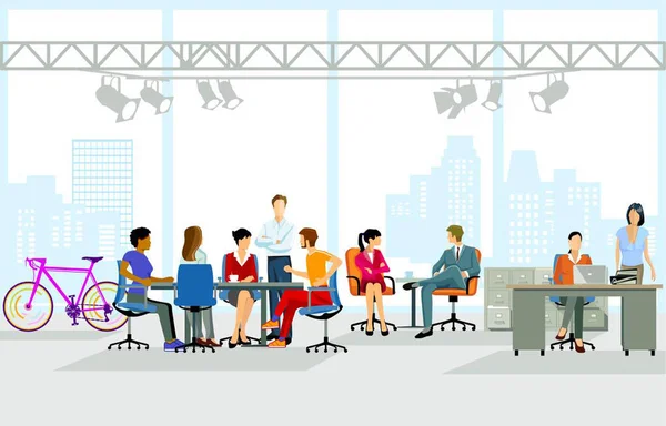Ομάδα ανθρώπων στον εργασιακό χώρο γραφείου, εικονογράφηση — Διανυσματικό Αρχείο