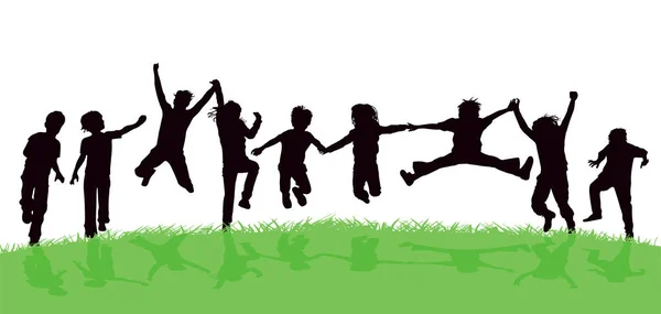 Les enfants se réjouissent dans la prairie — Image vectorielle