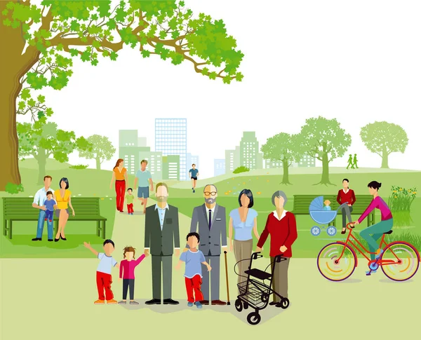 Οικογενειακή βόλτα στο πάρκο, εικονογράφηση — Διανυσματικό Αρχείο