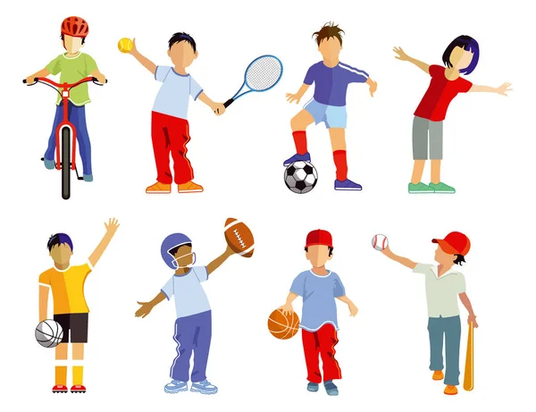 Kinder collectie sport en sportieve kinderen — Stockvector