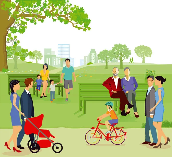 Groupes de familles et membres dans le parc — Image vectorielle