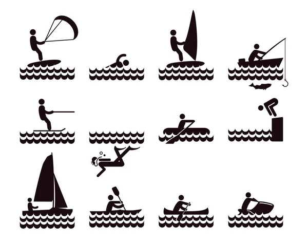 Water sport pictogrammen illustratie — Stockvector