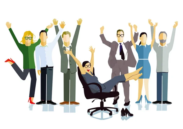 Mensen uit het bedrijfsleven vieren een overwinning, zakelijk succes, illustratie — Stockvector