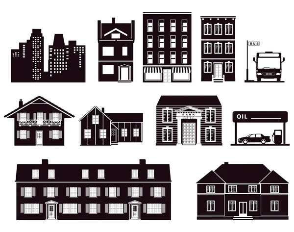 Casas edificios icono de arquitectura — Vector de stock