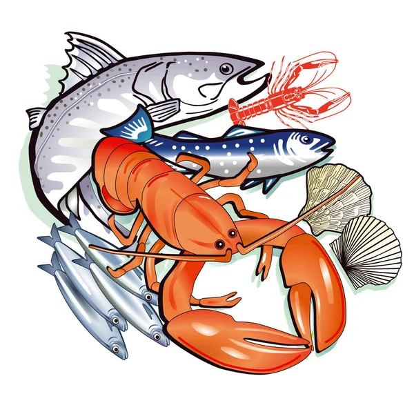 Deniz ürünleri taze balık illüstrasyon — Stok Vektör