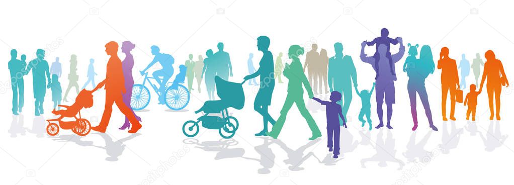 Person group with families and children, illustration