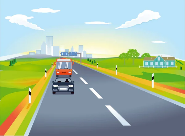 Autoroute Avec Circulation Automobile Illustration — Image vectorielle