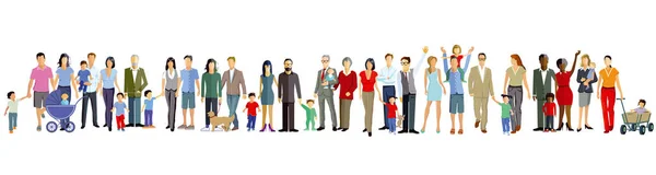 Las Familias Generación Están Juntas Ilustración — Vector de stock