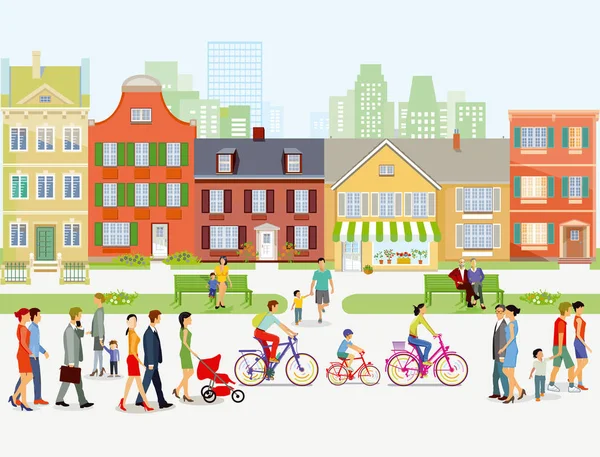 城市景观与推车和骑自行车 — 图库矢量图片