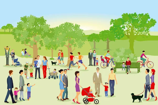 Promeneurs Familles Amusent Dans Parc — Image vectorielle