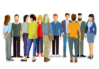 Kişi bir grup genç insan, illüstrasyon