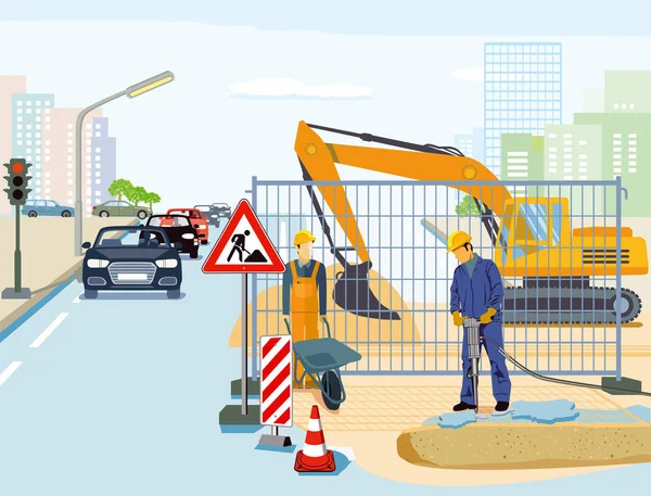 Reparera Road Construction Illustration — Stock vektor