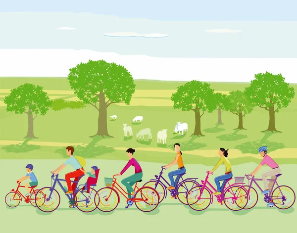 Grupo Ciclistas Hacen Viaje — Vector de stock