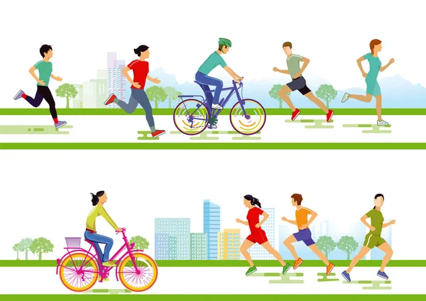 Group Runners Cyclists — Stock Vector