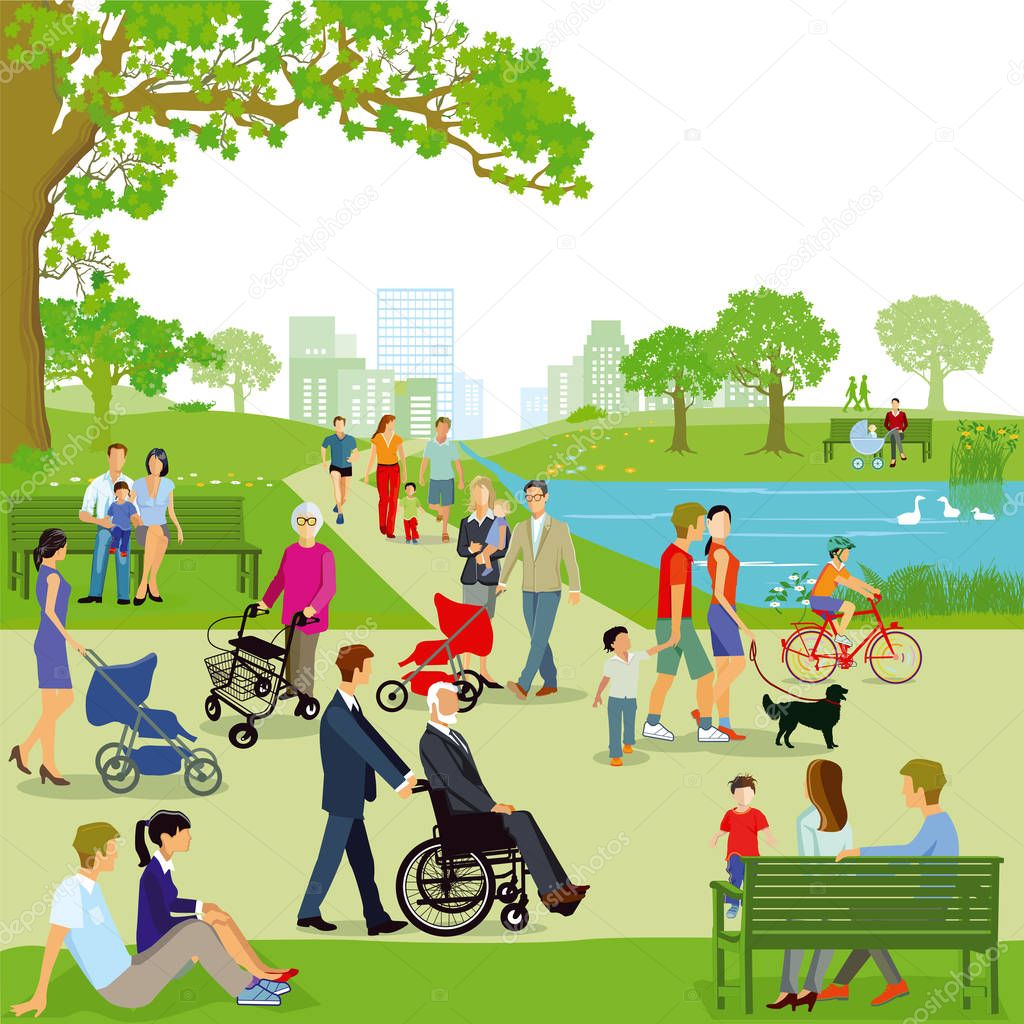 Tiempo Ocio Las Familias Parque Ilustración — Vector de