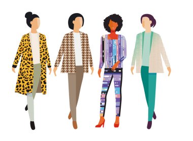 Dört moda kadını illüstrasyonu