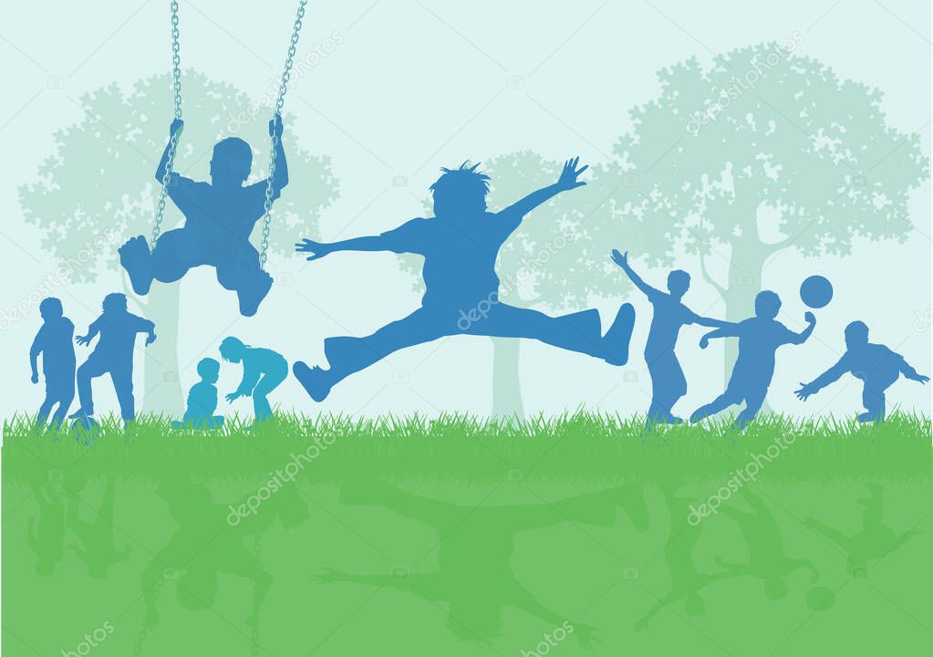 a group of children play and have fun, illustration