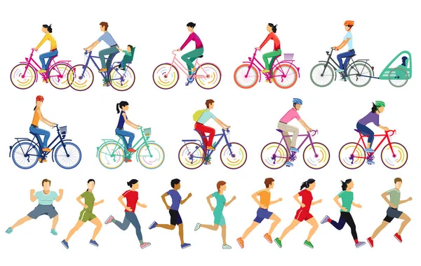 Personas Corriendo Bicicleta Mientras Hacen Deportes — Archivo Imágenes Vectoriales