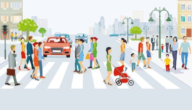 Yaya geçidinde yaya trafiği var.