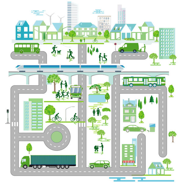 City route, municipality, city map. - vector illustration