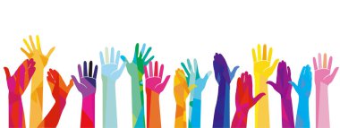 Mutlu eller havaya, renkli illüstrasyon