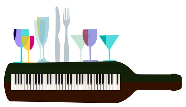 Dinnereinladung Und Live Musik Mit Piano Vektorillustration — Stockvektor