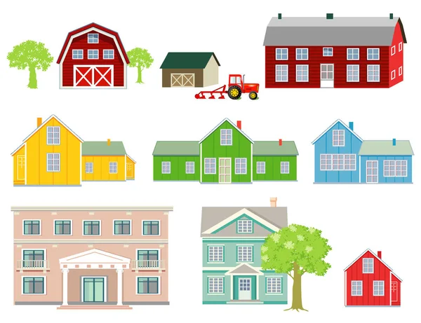 Various Wooden Houses Farm Houses Country Houses Family Houses — Stock Vector