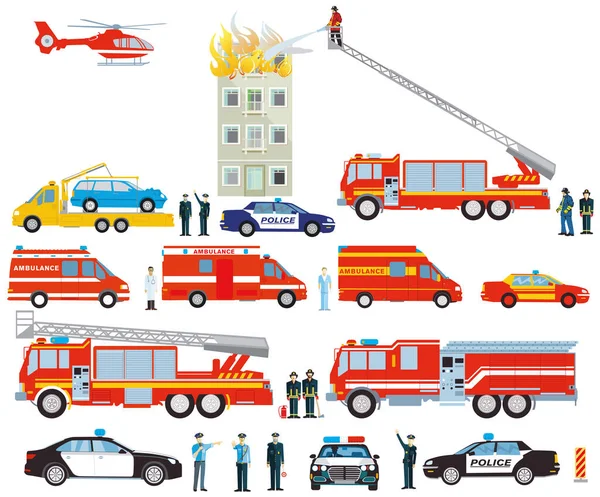 Πυροσβεστική Και Αστυνομική Λειτουργία Ασθενοφόρο — Διανυσματικό Αρχείο