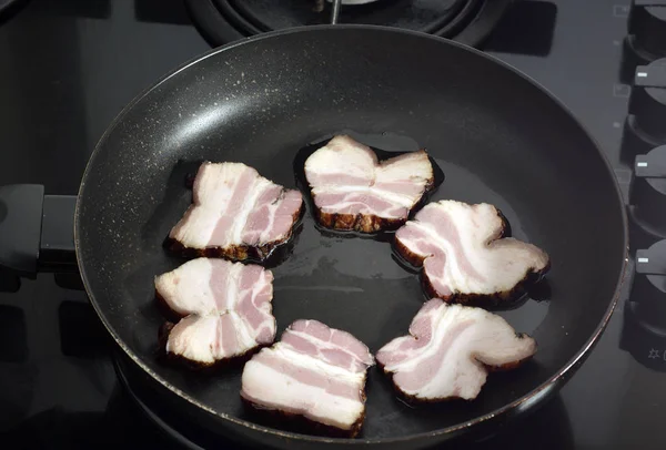 Ham in the frying pan — Stock Photo, Image