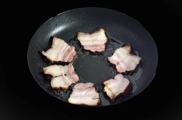 Ham in the frying pan — Stock Photo, Image