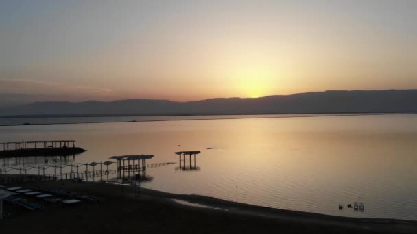 Вид Висоти Сходу Сонця Пляжі Мертвого Моря — стокове відео