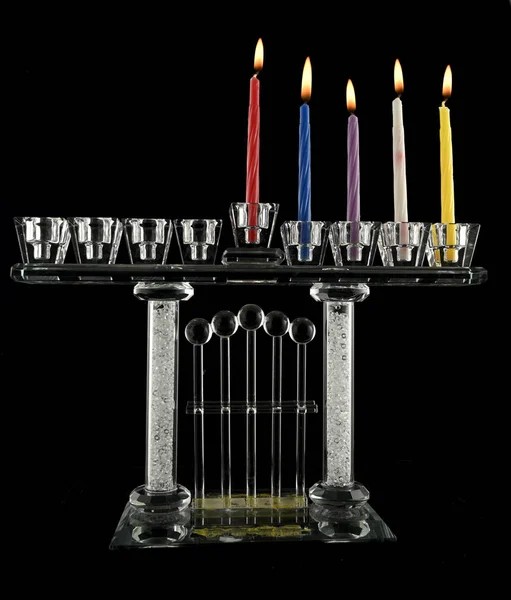 The fourth  day Hanukkah menorah crystal lamp — Stock Photo, Image