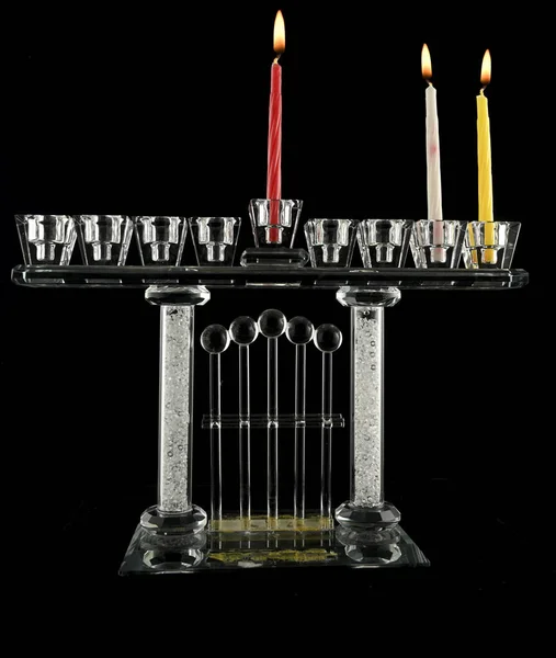 El segundo día Hanukkah lámpara de cristal menorah —  Fotos de Stock