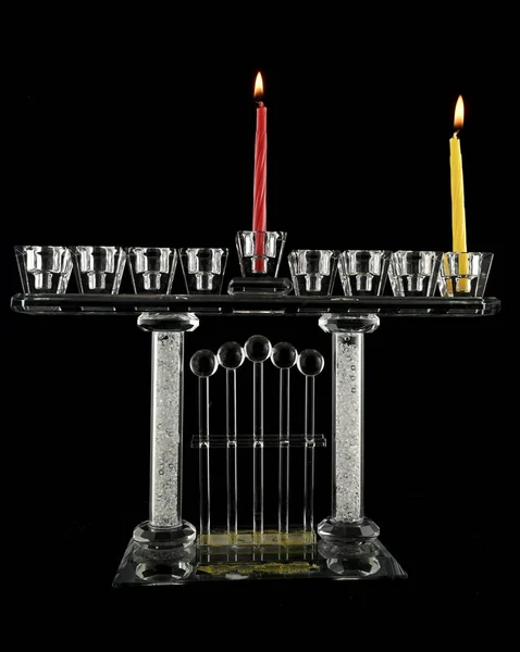 第一天Hanukkah menorah水晶灯 — 图库照片