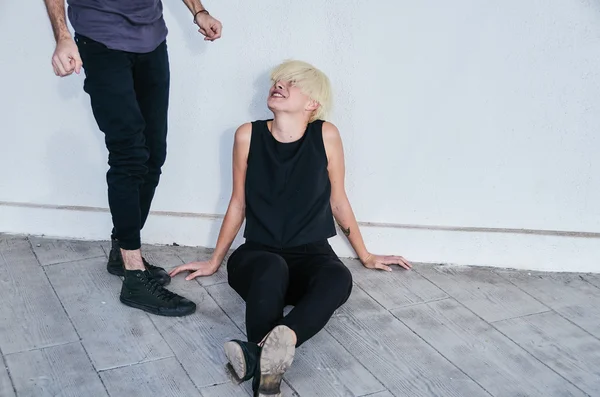 Fashion man and girl in a black clothes — Stock Photo, Image