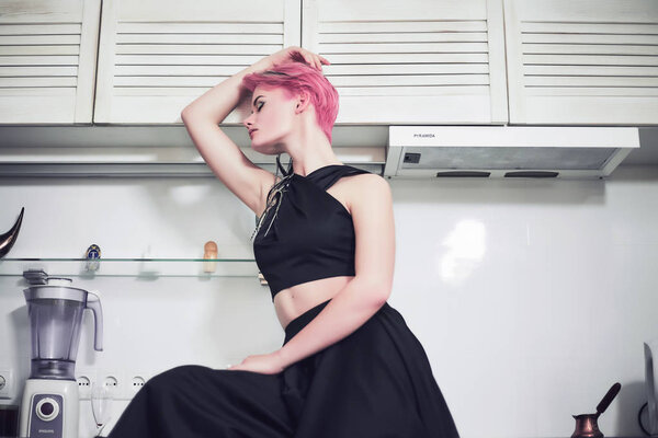 Gorgeous woman with pink hair