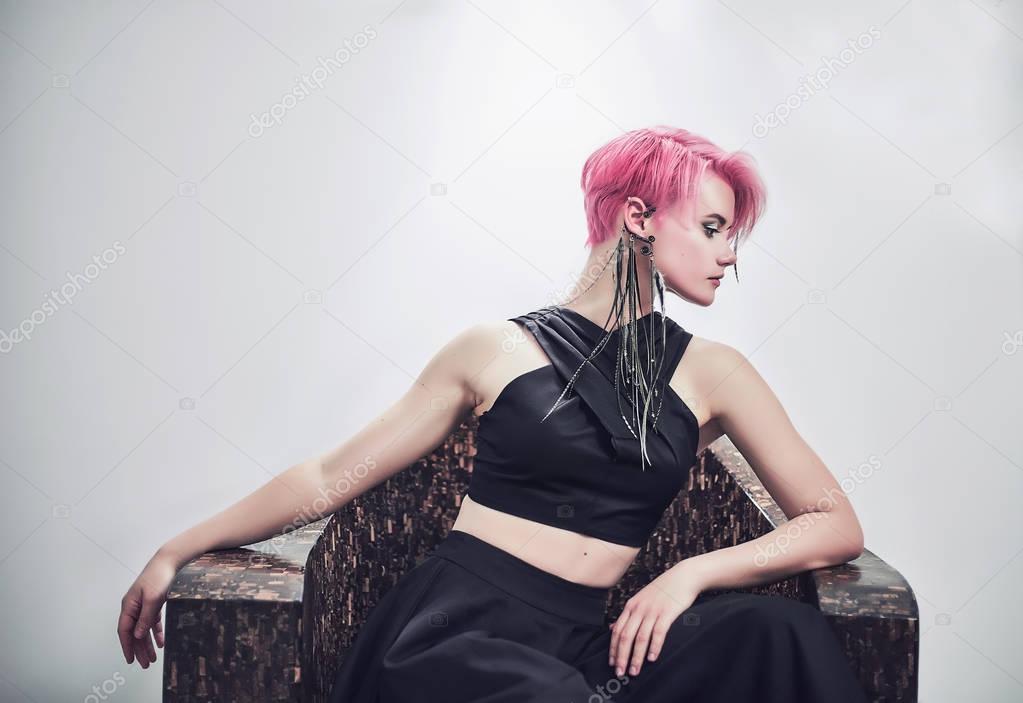 Gorgeous woman with pink hair